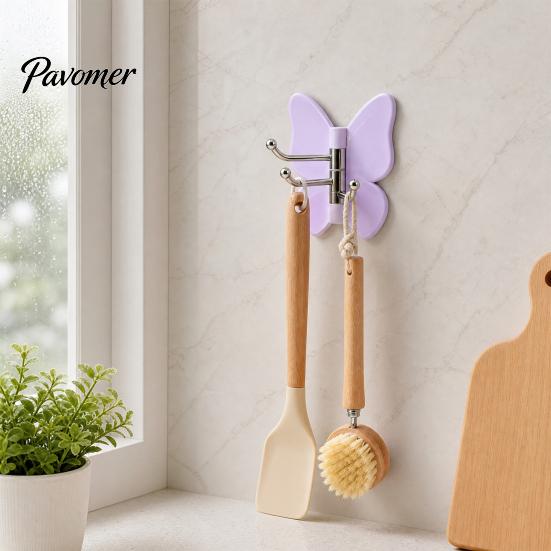 Peel And Stick Wall Hook 4PCS Butterfly Rotating Self Adhesive Hook, 3-Hook 270° Swivel Design, No Drill Mount Storage Hooks, for Hanging Towels Keys