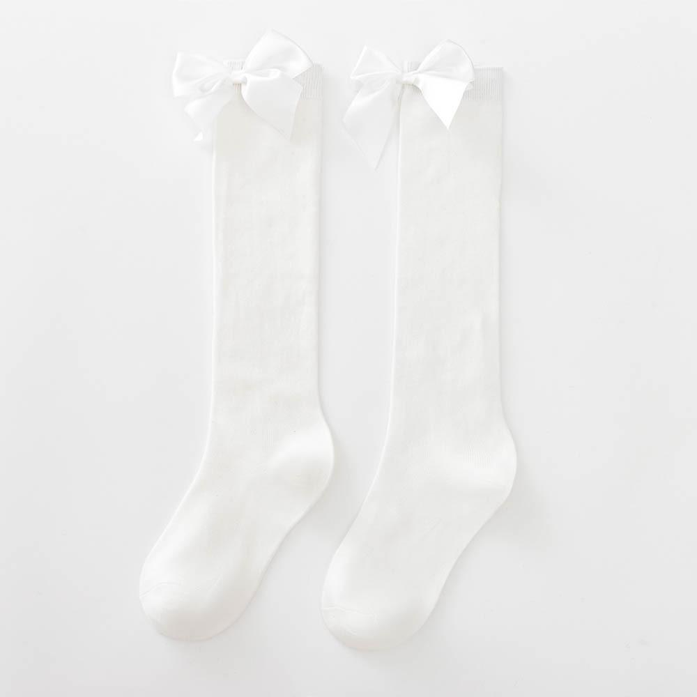 

Однотонные носки до икры с бантом для женщин, черные длинные, милые носки средней длины, белые длинные хлопковые носки 1 pair молочный белый