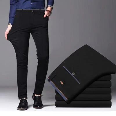 Men's Elastic Straight Pants Business Casual Long Suit Pants Male Formal Trousers Solid Colors Black BLue Plus Size