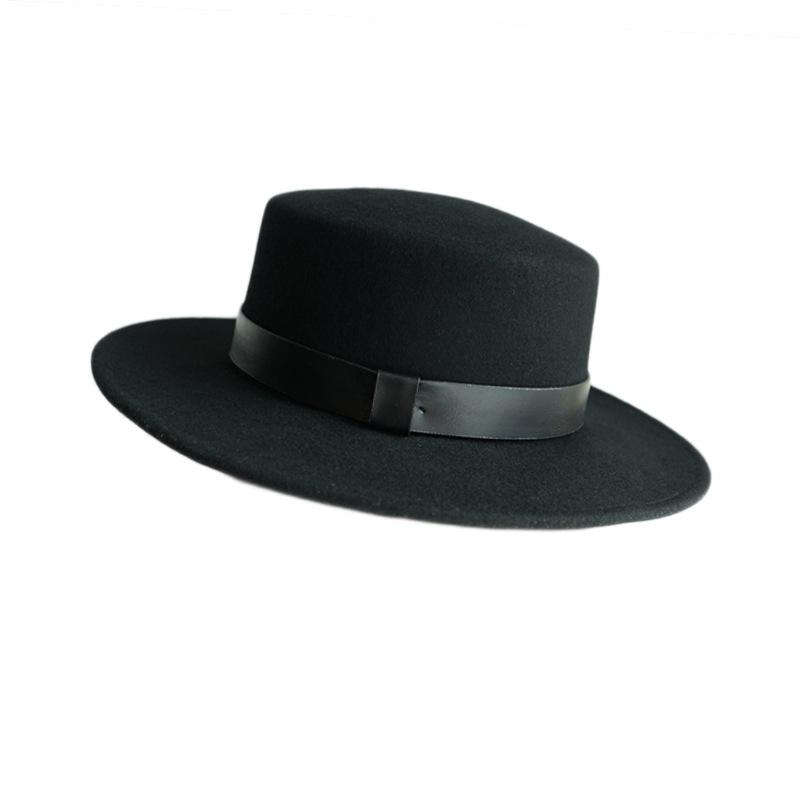 Foreign Trade Export Black Bow Big Eaves Flat Top Top Hat For Men And Women Autumn And Winter Wool British Retro Panama Felt