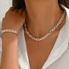 Conjunto de Joias Femininas 2 Peças/Conjunto Formato de Folhas Cravejado com Strass Colar de Comprimento Ajustável Pulseira