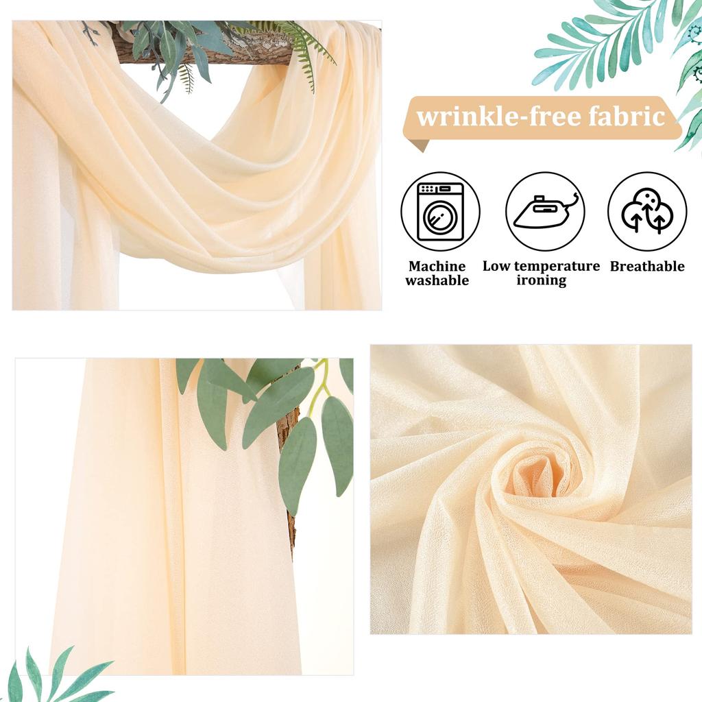 Wedding Arch Draping Fabric, 1 Panel 6/10M Champagne Sheer Backdrop Curtain Wedding Arch Decorations for Wedding Party Ceiling