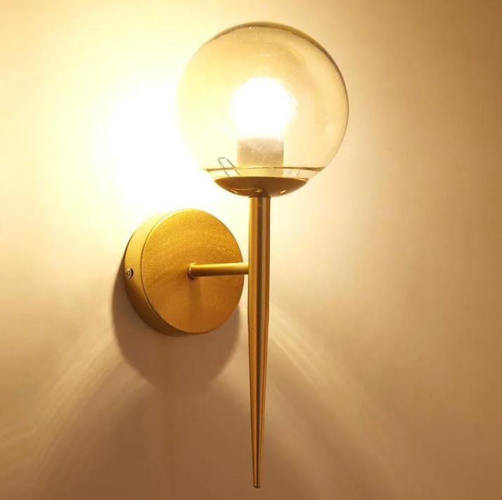Simple LED Spherical Glass Lampshade E27 Wall Lamp Bedroom Bedside Lighting Living Room Hallway Home Decoration Lighting Fixture