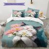 Cat Holding Flowers  Pattern Bedding Quilt Set  Home Decoration  Gift (1 * Duvet Cover + 2 * Pillowcase, Without Core)