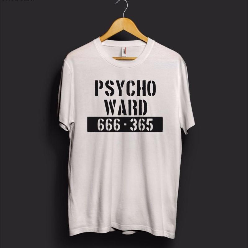 

Brand cotton New T Shirt Man Cotton Psycho Ward T Shirt Top Halloween 666 Alcatraz Movie Mental Asylum Prison Orange TShirt S