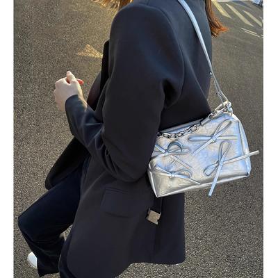 Silver Shoulder Bag for Women Square Armpit Bags Daily Commuting Bags Feminine Chain Elegant Korean Niche New