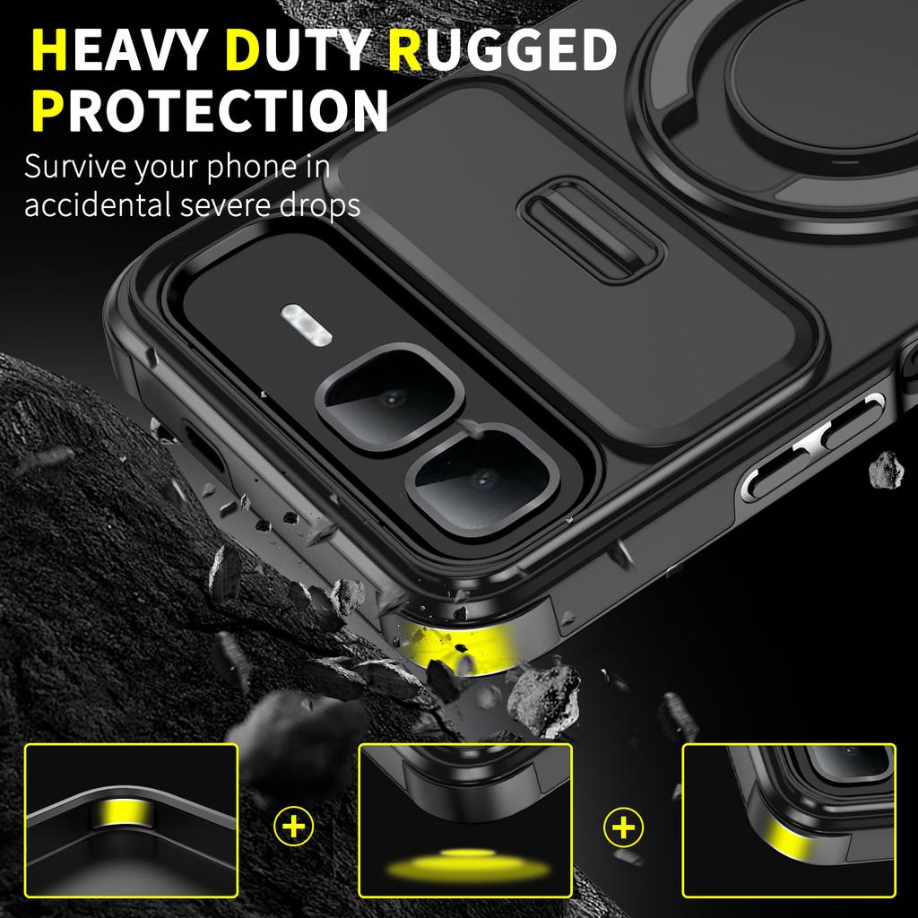 Magnetic Ring Stand Phone Case For Infinix Smart 10 Plus Slide Camera Lens Protection TPU Frame Hard Plastic Back Cover Fundas