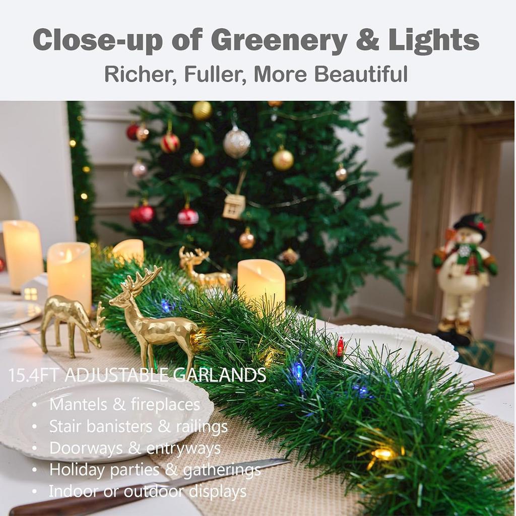 15.4FT Artificial Christmas Garland Lighted Christmas Decoration For Indoor Holiday Door Home Stairs