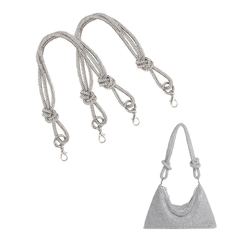 1pc Handbag Chain Shoulder Strap Detachable Crossbody Shoulder Strap With Loops Knots Silver Rhinestone Style Shoulder Strap