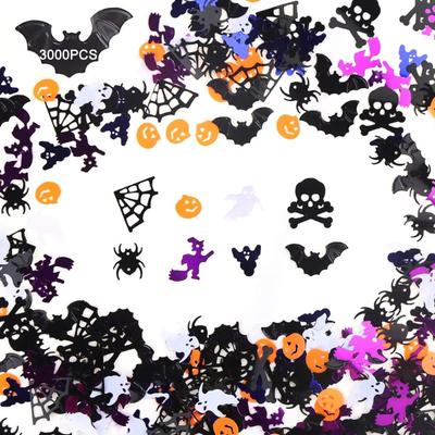 Halloweenská konfetová třpytivá sada s netopýry, pavouky, dýněmi, posypy pro stolní dekorace, sypaný design