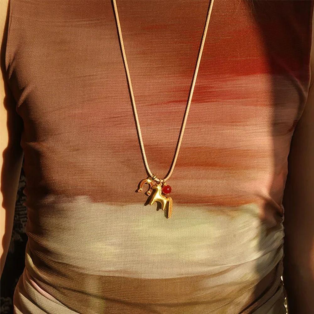 Pony-shaped Tassel Beads Necklaces Multi Tassel Cartoon Horse Necklaces  Female Accessories