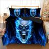 Premium 3d Blue Fire Skull Duvet Cover Pillow Cases Quilt Cover Bedding Set For All Sizes