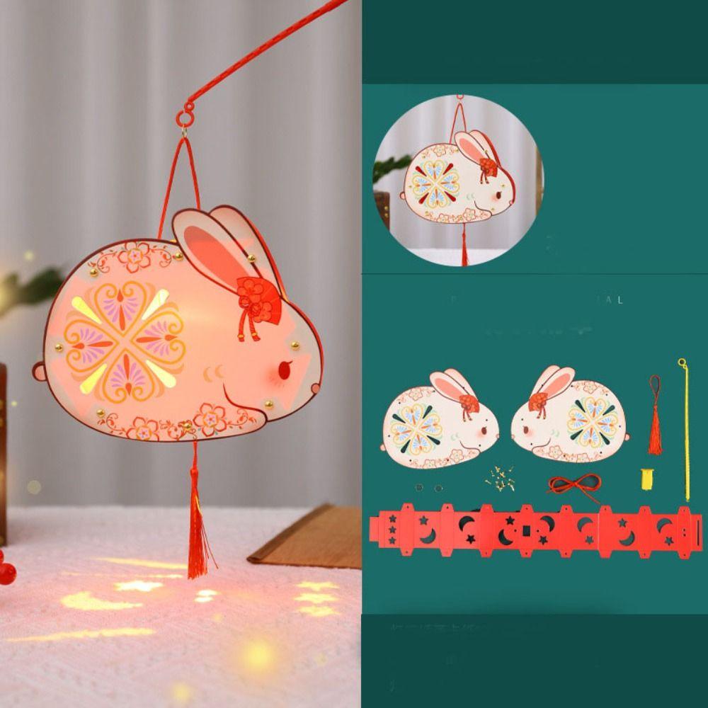 Chinese Handheld Rabbit  Lantern Handmade Light-Up Bunny Lantern  Mid-Autumn Festival
