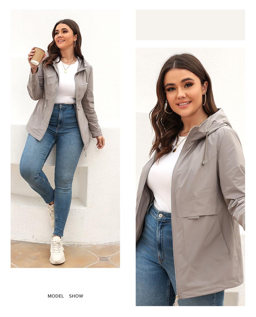 HaiLuoZi 2022 Frühjahr Damen Trenchcoat Einfarbig Schlichtes Design Lässige Windjacke Mode Kurzer Reißverschluss Weibliche Oberbekleidung 9735