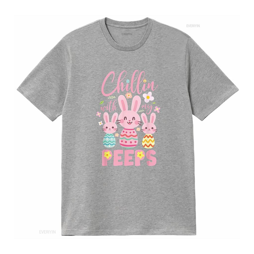 Chillin with My Peeps Funny Bunny Easter Day LOVE T Shirt vintage Washed fashion Versatile streetwear Soft designer clothes
