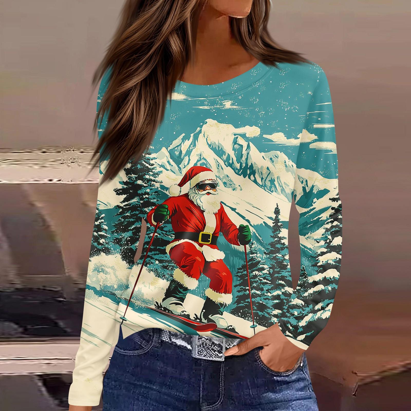 

Women s Casual Fashion Comfortable Long Sleeve Christmas Printed Neck Casual Loose T-Shirt Tops S