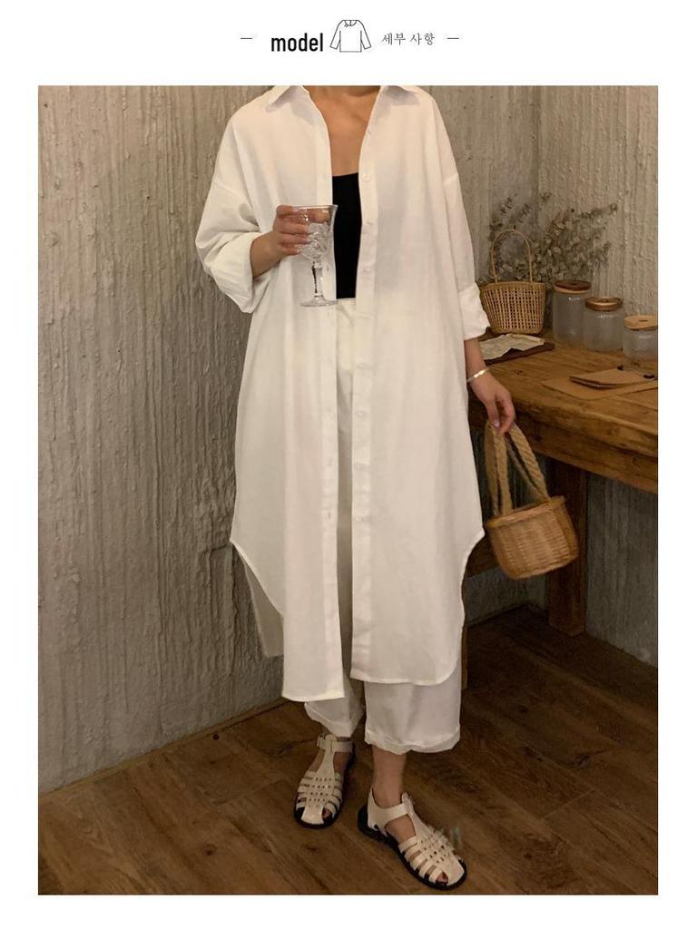 Cardigan Lungo Stile Coreano Sopra il Ginocchio con Revers Camicia Parasole 2025