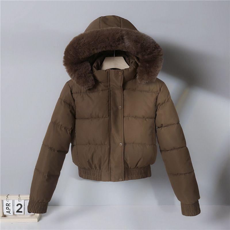 New Winter Style Large Fur Collar Cotton Coat for Women, Korean Style Slim-fitting Thickened Hooded Jacket Student Cotton-padded Jacket
