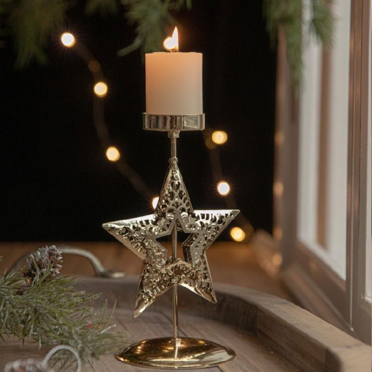 Iron Candle Holder Christmas Flower Star Snowflake Designs Vintage Metal Tealight Candle Stand Candlestick Table Decors