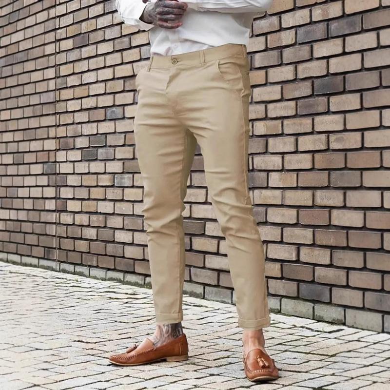 Mens Casual Solid Color Slim Fit Chino Pants