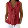 2026 Summer New V-neck Ruffle Trim Tie Sleeveless Top Women's Casual T-shirt