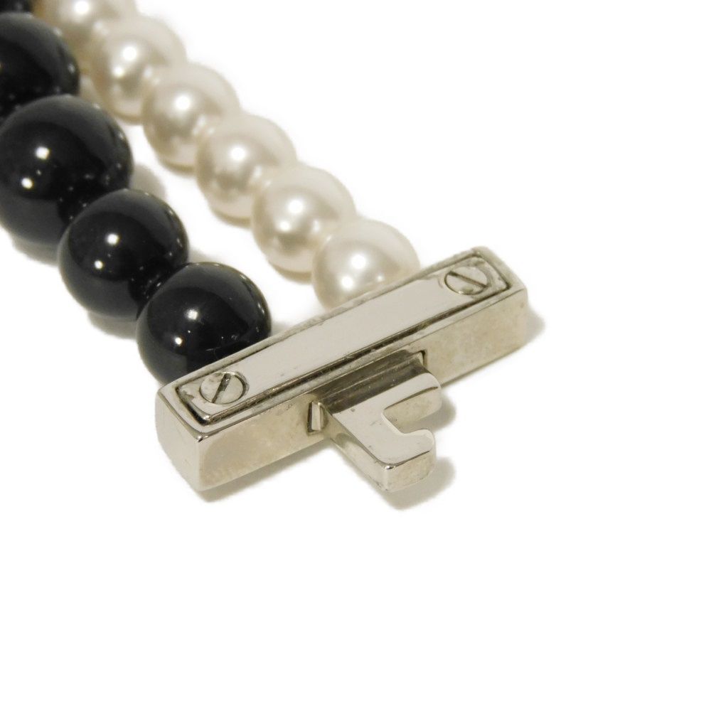 Used 12166 Crystal Pearl Flower 5AJL05 7984 Beaded Black Clear Silver Double Push Lock Logo White Women's from Japan