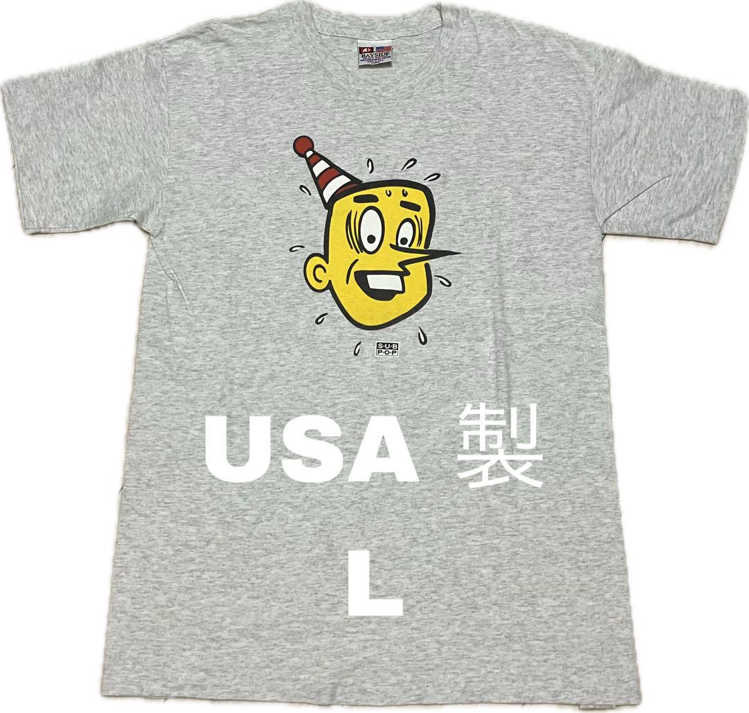 

[Б/У] Футболка серого цвета размера L производства США Sub Pop-kun звукозаписывающая компания Nirvana