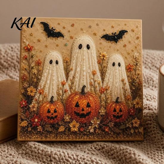 Juvelierte Wanddekoration Halloween Kunst mit Kunstperlen DIY-Set, Gruselig Süßes 3D Perlenmalerei Basteln Dunkle Ästhetik Basteln für Erwachsene Anfänger, Saisonal