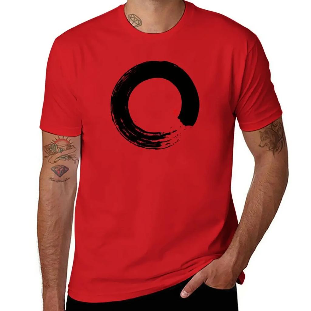 Black Enso T-Shirt Oversized Funnys T Shirts for Men Cotton