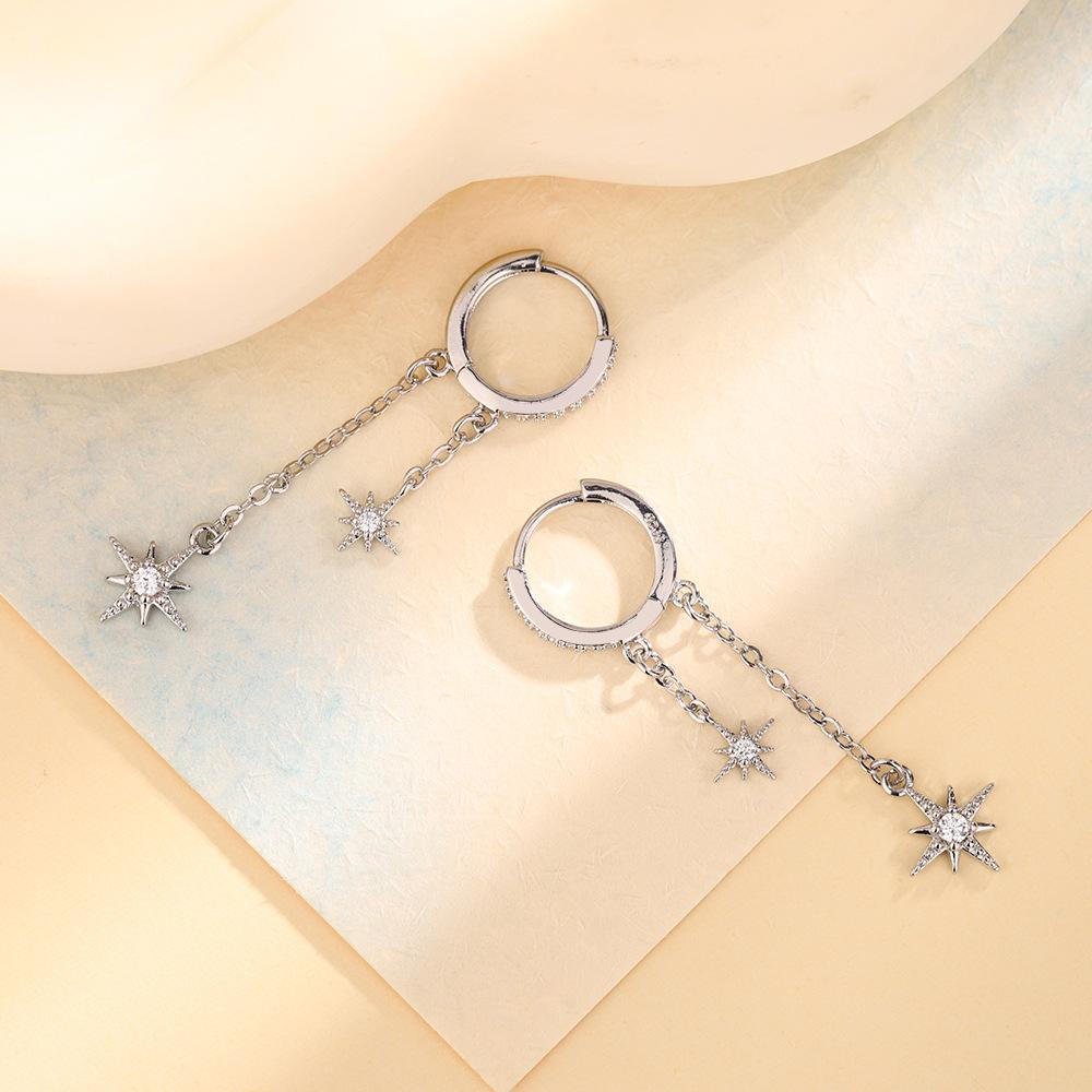 Fashionable Octagonal Zircon Tassel Earrings Suitable for Women Paired with Friend Gift Earrings Korean Jewelry