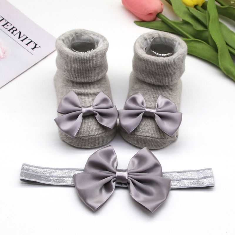 Girls Headband + Socks Set 0-12 Months Cute Toddler Princess Socks Autumn Infant Bow-knot Socks