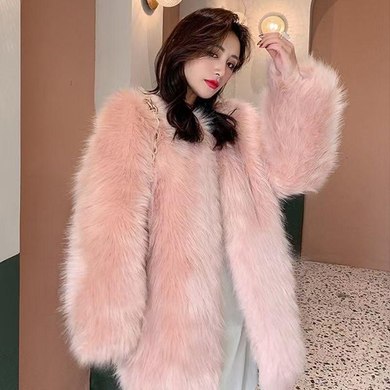 Autumn and Winter New Fashion Imitation Fox Fur Coat Women's Clothing Medium and Long Temperament Wool Coat