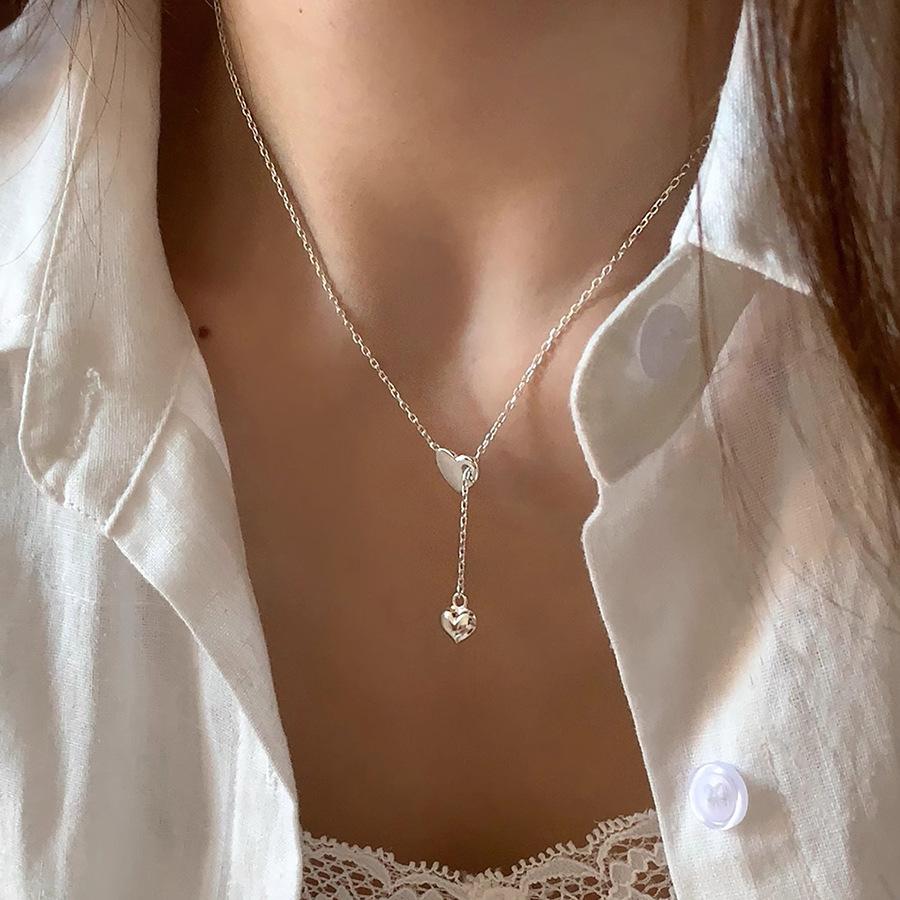 925 Silver Heart Pendant Necklace Adjustable Choker Elegant Love Jewelry Gift for Women Girls