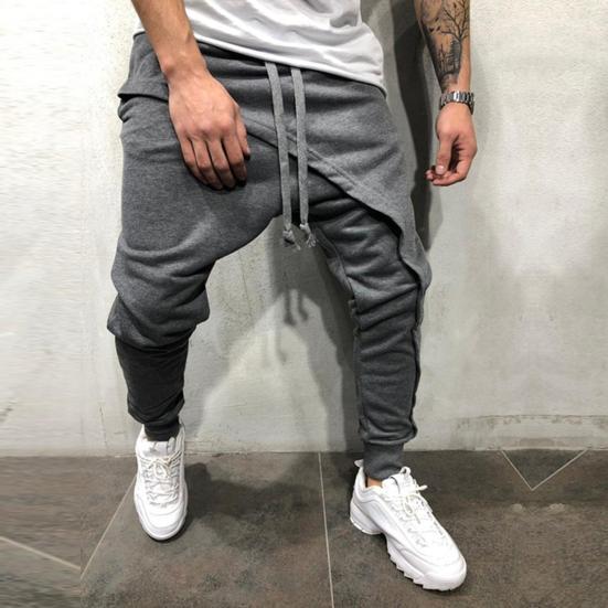 Men Harem Pants Solid Color Ankle Tied Streetwear Hip Hop Double Layer Running Baggy Pants for Jogging