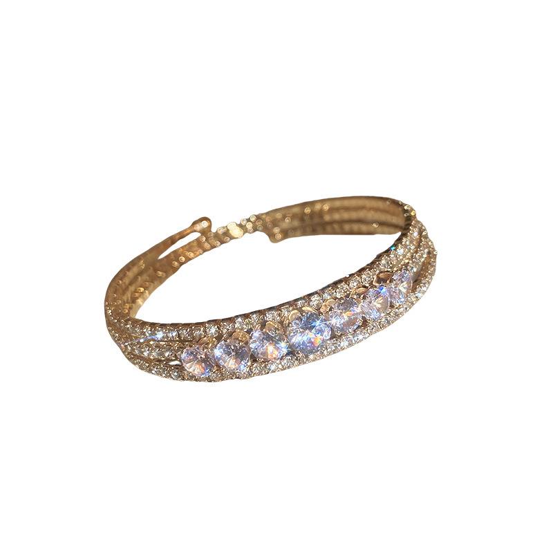 Elegant Geometric Zircon Bracelet: Multi-layered, Chic, and High-end