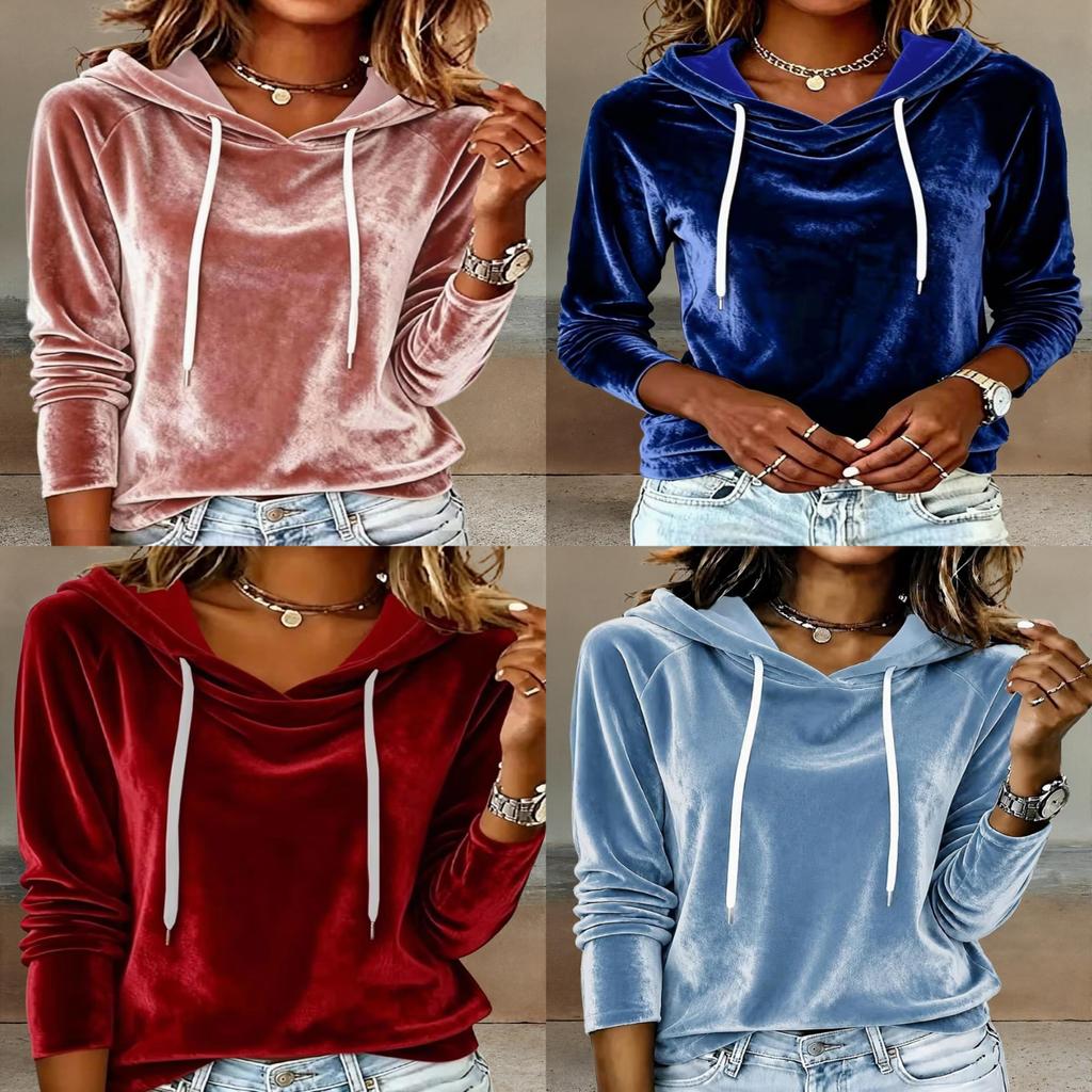 Silk Velvet Hoodie With Drawstring Hood For Womens Casual Autumn Winter Wear