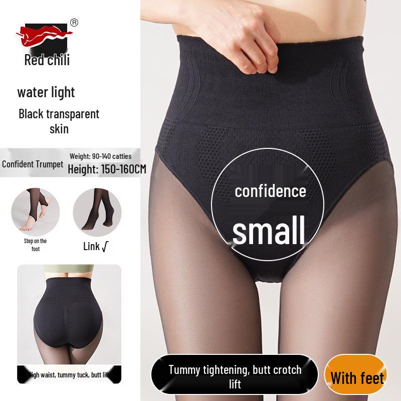 Women's Sheer Black Leggings: Red Pepper Design, Autumn/Winter, Abdomen & Hip Support