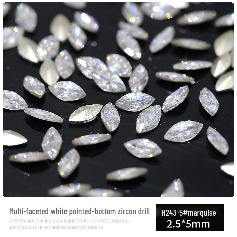 Multifaceted White Zircon Nail Ornaments - Super Shiny Marquise & Square Irregular Decorations