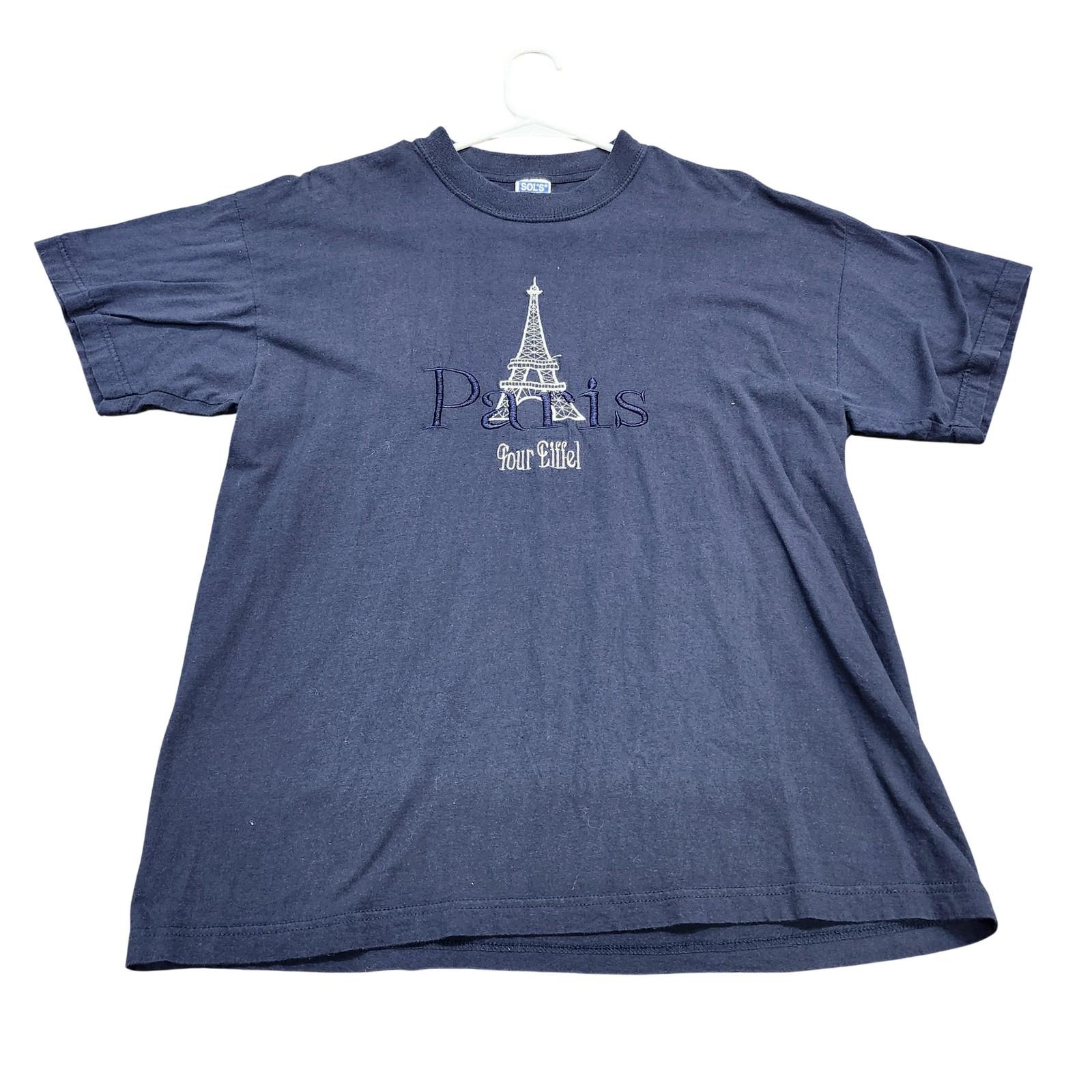 SOL S Shirt Mens XL Blue Paris Eiffel Tower Graphic Tee Travel Souvenir Unisex T-Shirt S