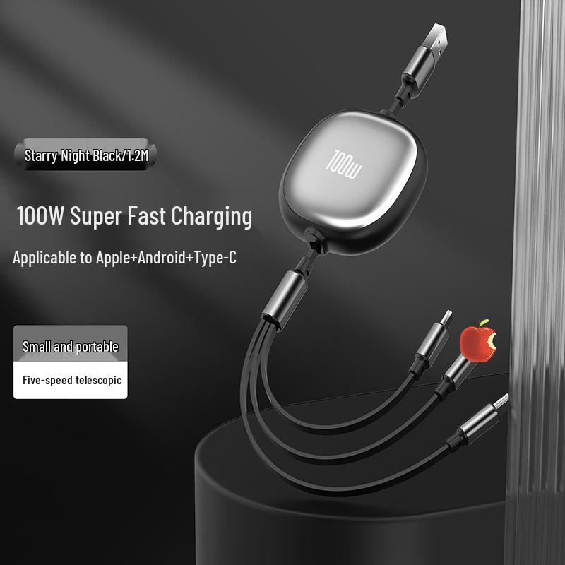 100W Retractable 3-in-1 Fast Charging Cable with Custom Logo