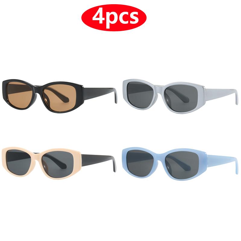 4pcs Fashion Square Small Rectangle Sunglasses Women Men Retro Shades UV400 Trending Sun Glasses