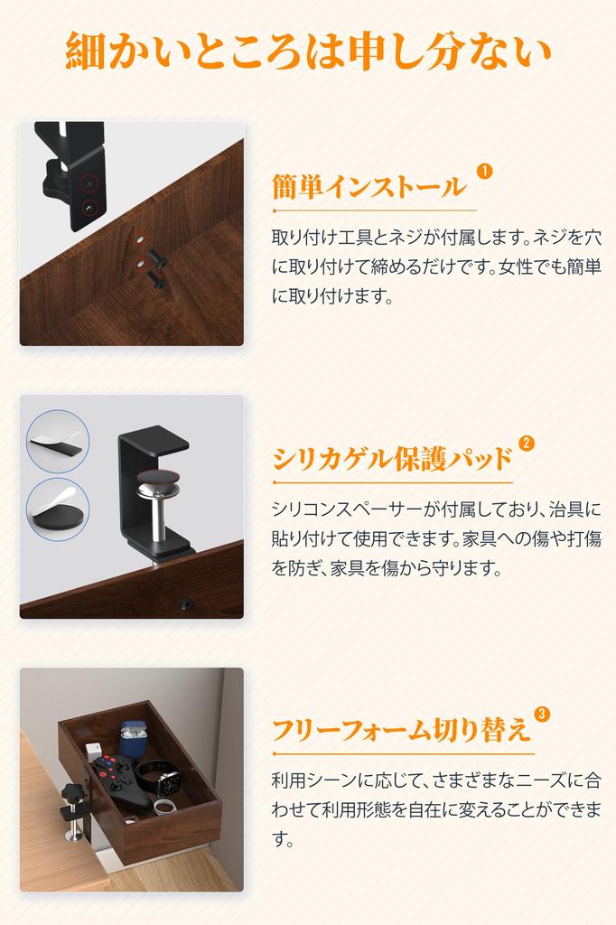 JONGJONG Storage 360 Degree Storage No Drilling Easy to Small Item For Under Can Be Installed on Tabletops Comes with Cushion Pad M Size Under-table