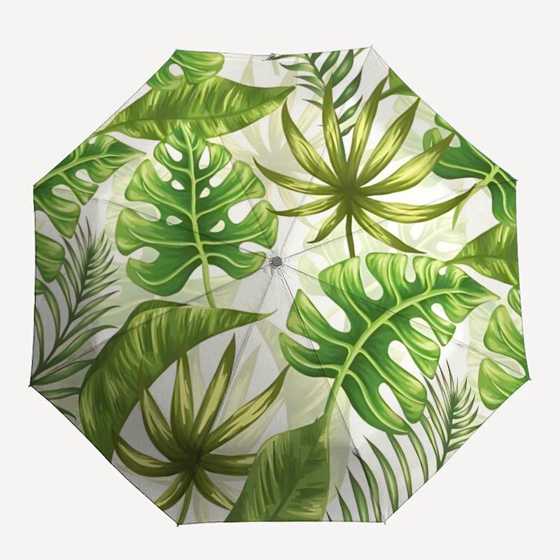 1pc Tropical Leaves Automatic Open/close Umbrella, 8-Rib sturdy structure, Auto Folding/Opening, Portable Travel Umbrella for Women,074