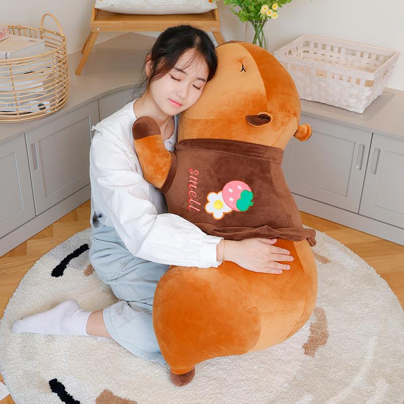 55-95 cm Cartoon Riesiges langes Capybara-Plüschpuppenkissen Hochwertiges weiches Kapuzen-Capybara-Plüschtier Wohnkultur Beschwichtigungspuppe