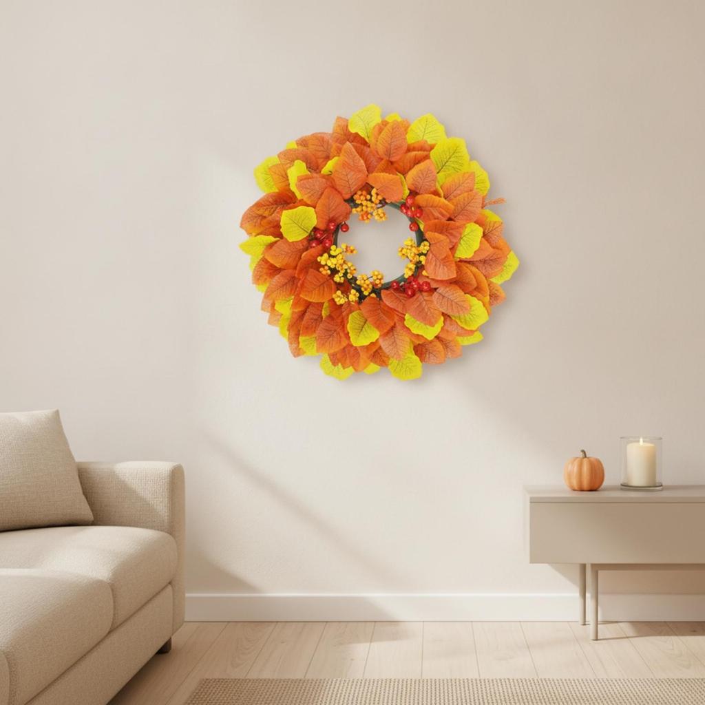 Fall Wreath with Berries Faux Full for Front Door, Entryway, Thanksgiving
