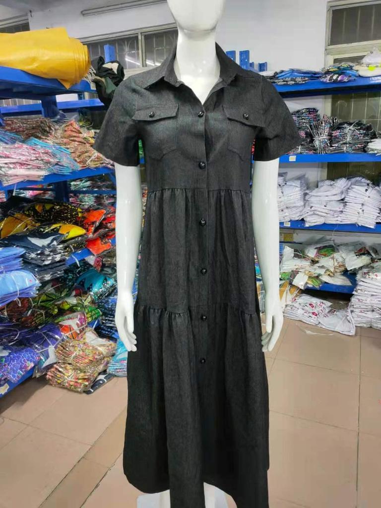 European-American Multi-Button Distressed Denim Dress