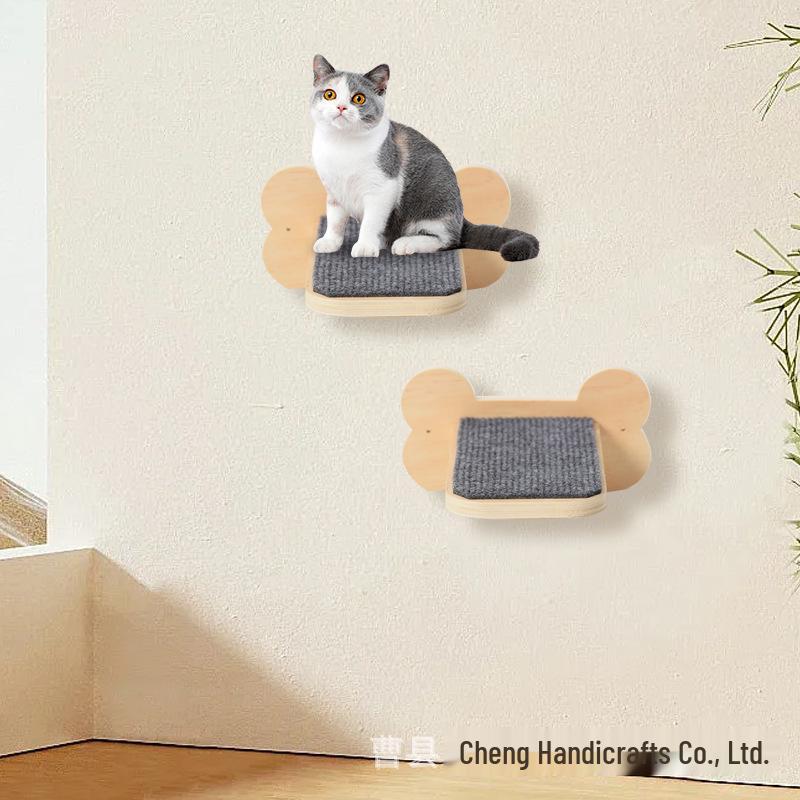 Wall-Mounted Wooden Cat Tree with Climbing Frame, Bed, Stairs, and Jumping Platform