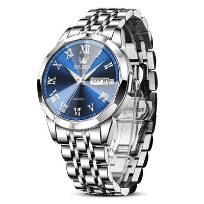 OLEVS Wasserdichte Analoge Quarz Beliebte Business-Armbanduhr für Modische Uhr mit Blauem Zifferblatt und Edelstahl Luminous Stilvoll Datum Einfach zu und