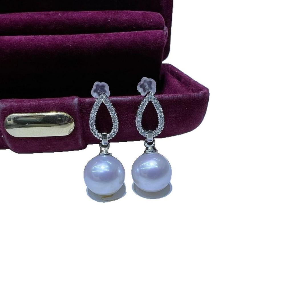 S925 Silver Teardrop Pearl Diamond Circle Earrings for Women - Luxurious Stud Design