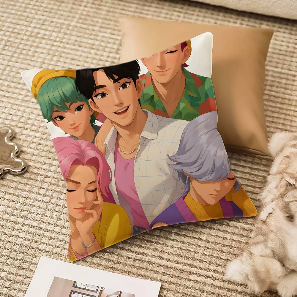 Trendy K-Kpop D-Demon-hunterS Pillow Case Silky Short Plush With Invisible Zipper Dustproof Sofa Cushion Cover